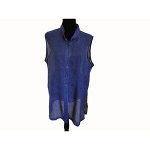 TravelSmith Women L Sleeveless Top Blouse Sheer Purple Side Slit Lightweight
